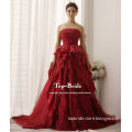 S1372 Real Designer Wine Red Wedding Dress With Red Lace